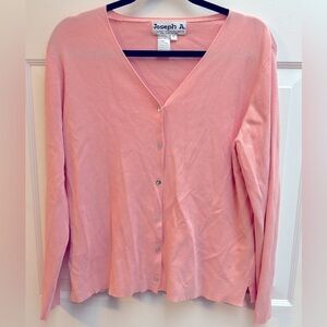 VTG JOSEPH A Pink Button Up Cardigan Abalone Shell Buttons Preppy Chic Girly XL